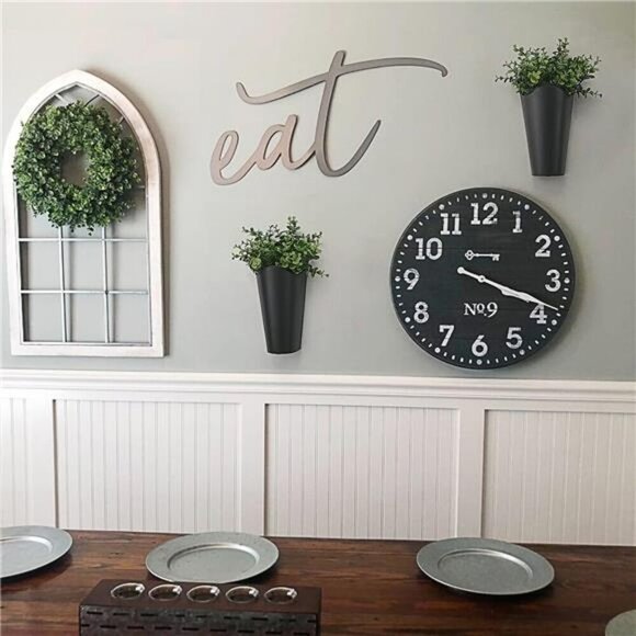 Rustic Wall Planter Set Galvanized Metal Farmhouse Decor Faux Flower Vase - Picture 2 of 6